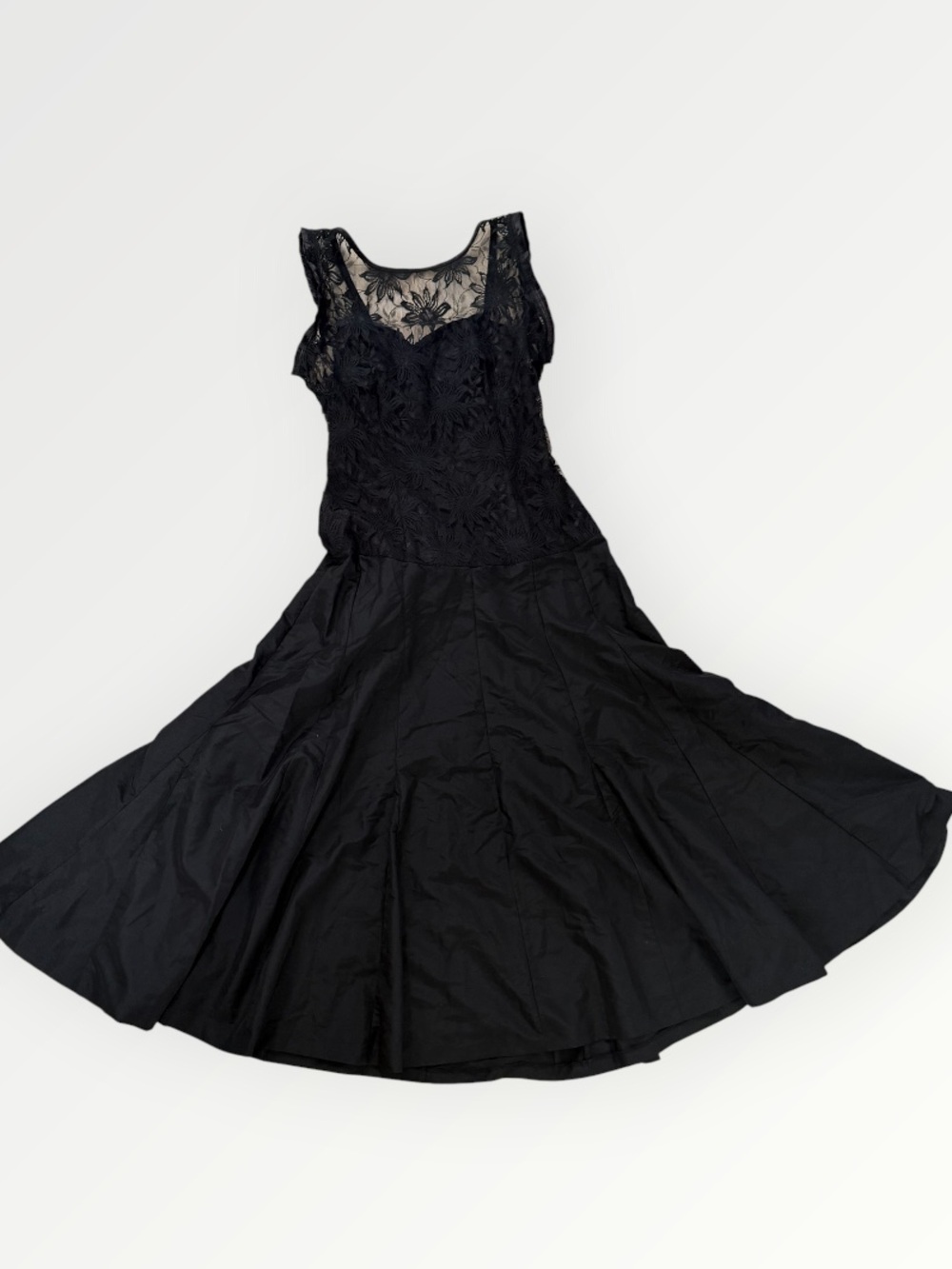 Vintage Steppin' Out Black Lace Fit-and-Flare Cocktail Dress with Back Bow